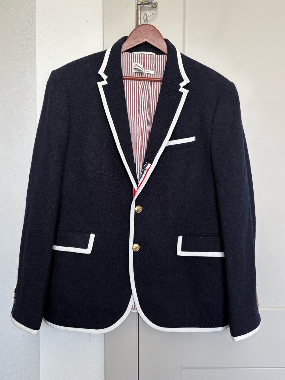 THOM BROWNE NEIMAN MARCUS TARGET NAVY BLUE WOOL BLAZER MENS LARGE